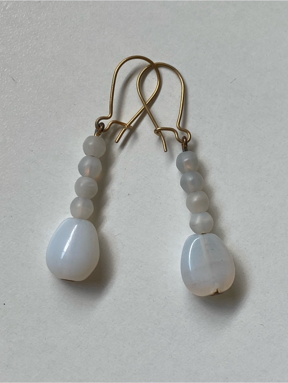 Handmade White Iridescent Glass Bead Drop Earrings